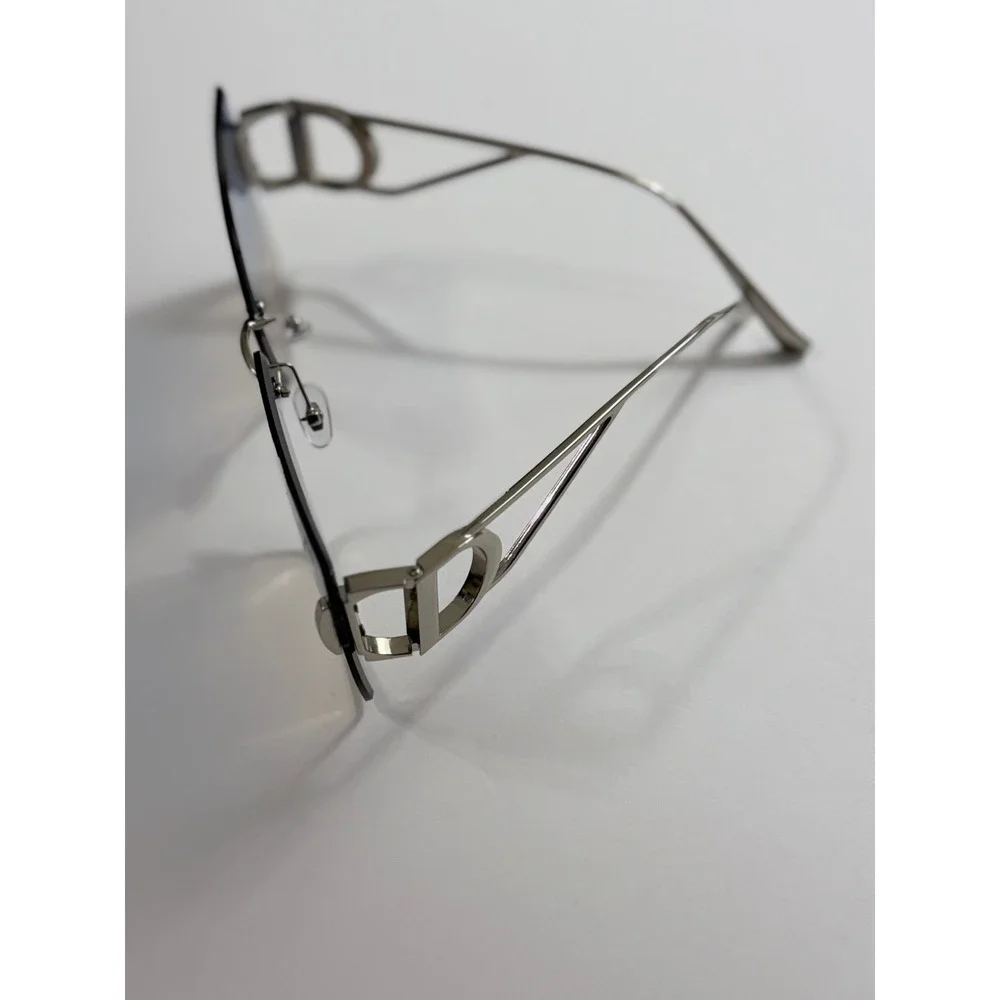 Dyani Rimless Gradient Sunglasses Silver Tone Blue Tan Rectangle Frames Case